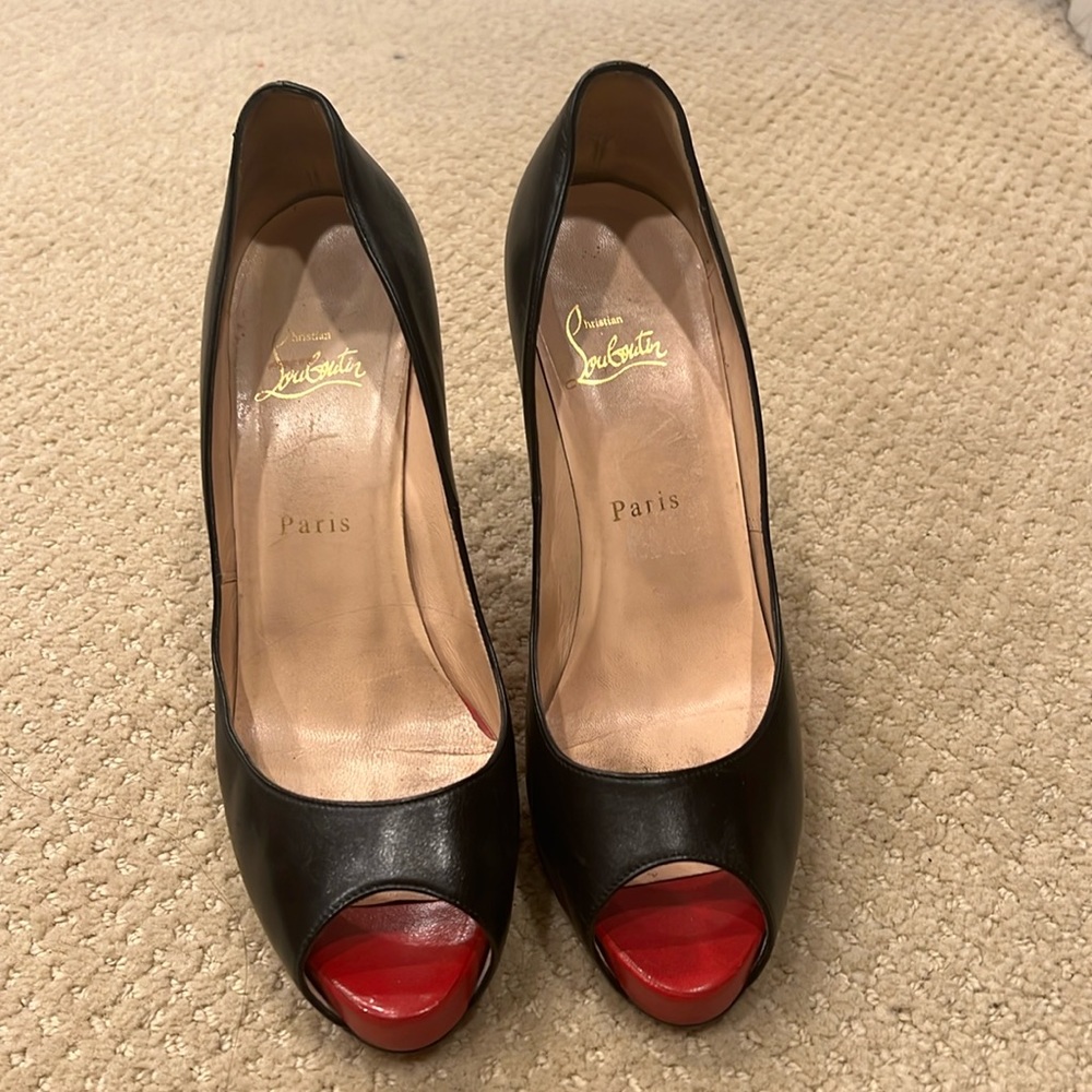 Christian Louboutin Black and Red Peep Toe Heels
